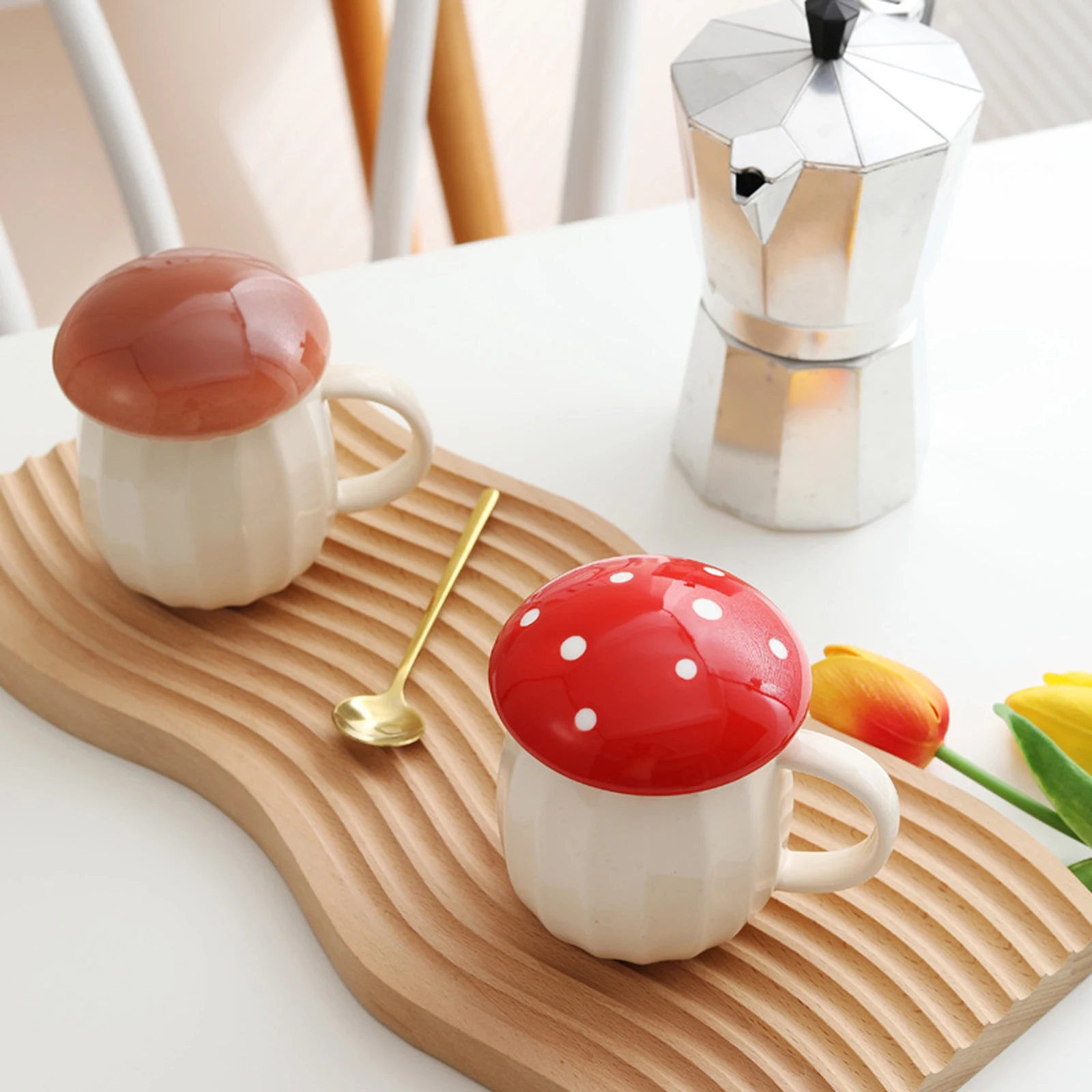 

New Style Creative Cartoon Mushroom Theme Water Bottle Mug Cup, Ceramic Material, Grey and Red Two Colors Tumbler