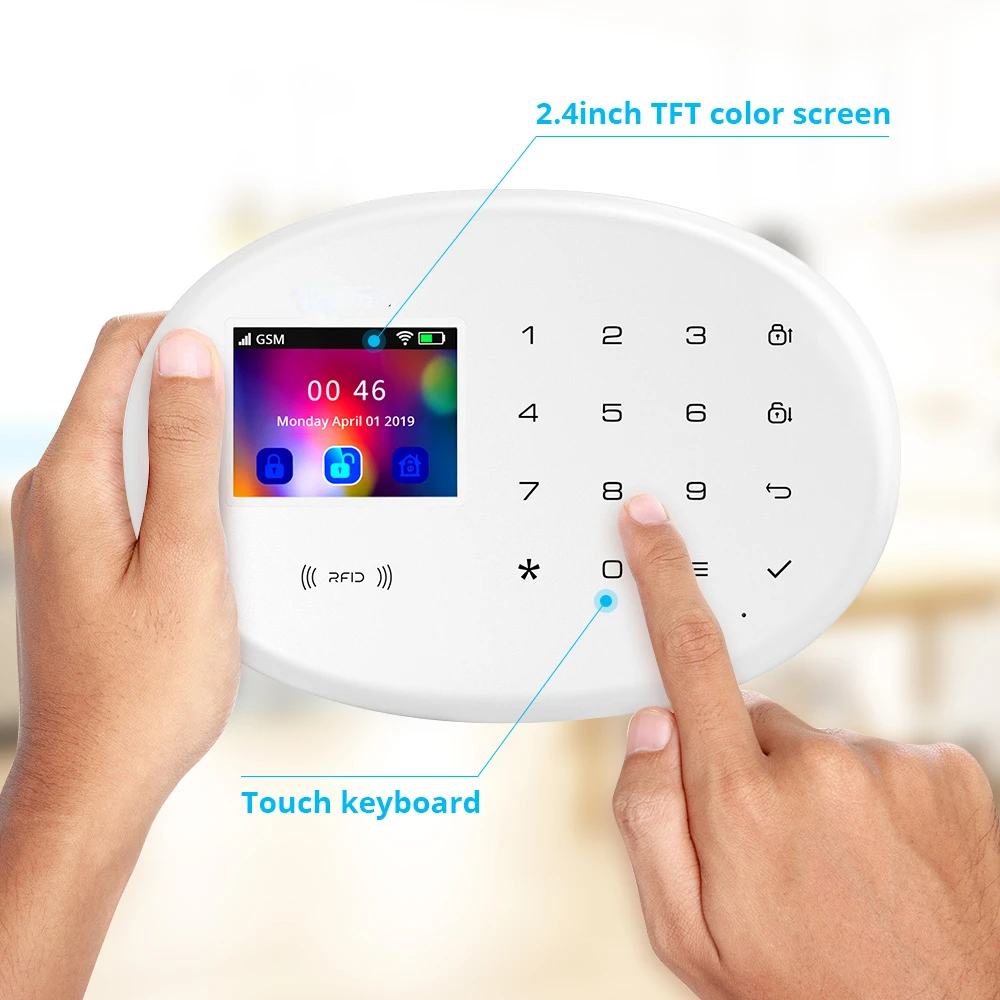 

4G W204 умная система охранной сигнализации для дома, домашняя сигнализация, Wi-Fi, GSM, беспроводная, 2,4 дюйма, сенсорная панель, охранная сигнализ...