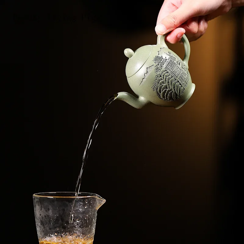 Китайский креативный чайник из чистой глины ручной работы горшок зеленой для