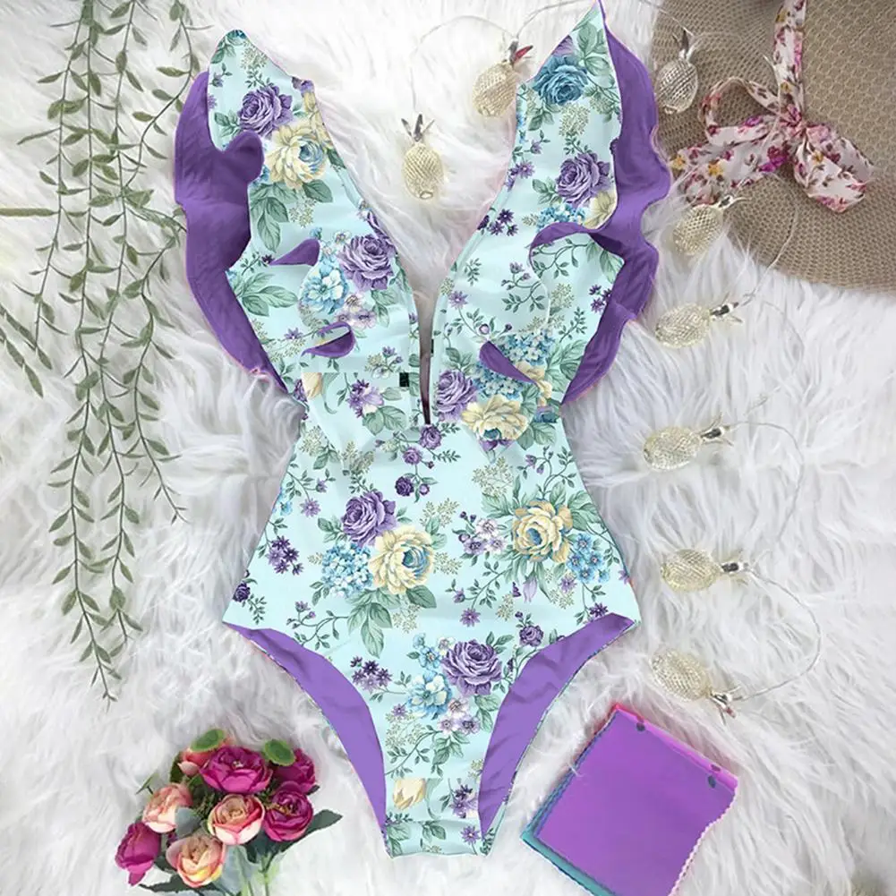 Купальник с открытой спиной Стильный слитный купальник V-образным вырезом и