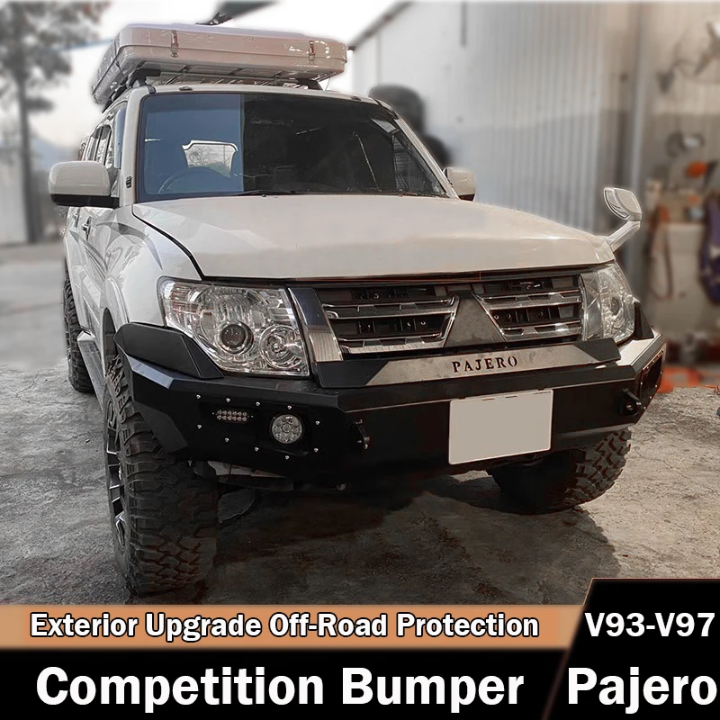 Фото Для Mitsubishi V97V93 Pajero передний бампер (с подсветкой) толстая углеродистая сталь Pajero Spotlight Rodeo бампер внешняя модификация №1