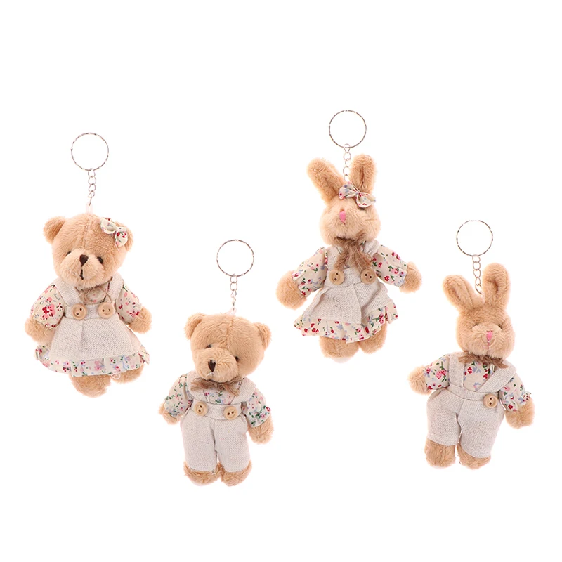 

Cute Girls Country Style Linen Teddy Bear Keychain Women Couple Rabbit Keyring Female Wedding Gift Bag Trinket Car Key Fob