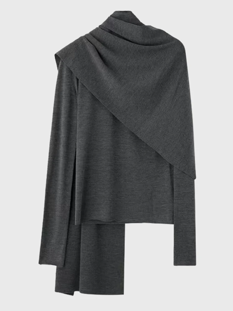 IEQJ Женский однотонный комплект из 2 предметов с шарфом и воротником топ длинными