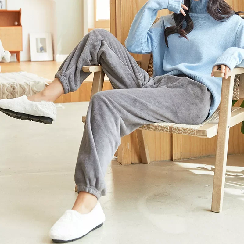 

Free shipping Women Pants Loose Plus Size Casual Pajamas Add Velvet Warm Coral Fleece Pants Winter Woman Clothing Winter Legging