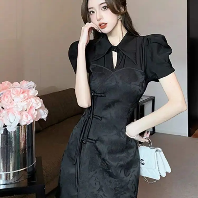 Женское жаккардовое платье-Ципао с пышными рукавами