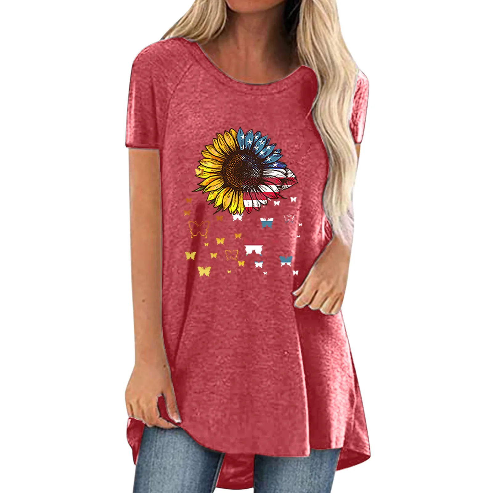 

High Quality Women Casual Printeding Shirts Short Sleeve Loose Tee Tops Tunic New Clothing All Match 2022 Female