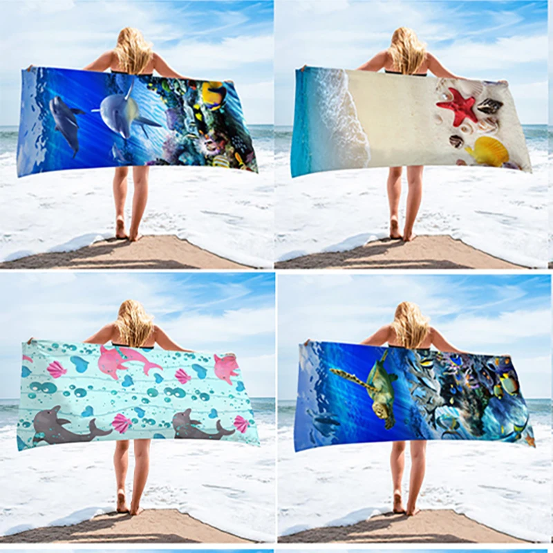 Customizable Sea Animal 3D Pattern Microfiber Quick Dry Beach Towel Sport Sweat Shawl Outdoor Seaside Pool Surf Diving Bathtowel