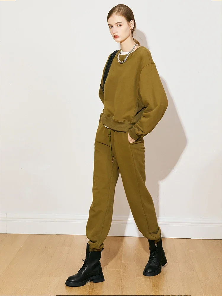 

Женский комплект из Свитера и брюк из чесаного хлопка, комплект из двух предметов, в стиле ретро, дизайнерский бренд, новый стиль 23 AW