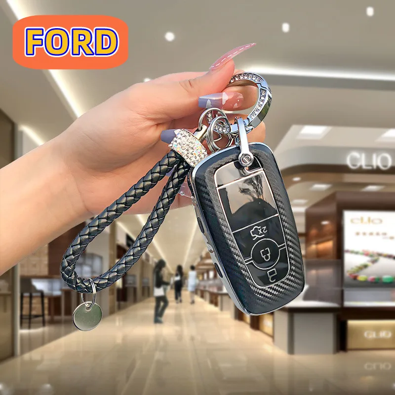

NEW Carbon Fiber TUP FORD Key Case for Car Focus Edge PLUS Mondeo Escape Explorer Car Accessories Keychain Key Case