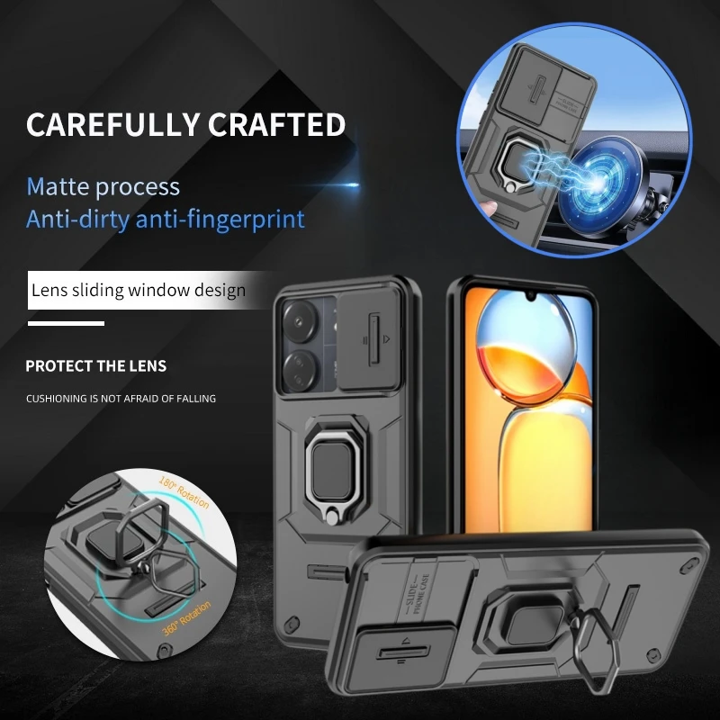 Слайд камера Funda для Xiaomi Poco C65 чехол магнитное кольцо подставка броня телефона Pocco