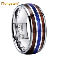 itungsten 8mm tungsten carbide ring for men women engagement wedding band blue lapis koa wood inlay domed comfort fit