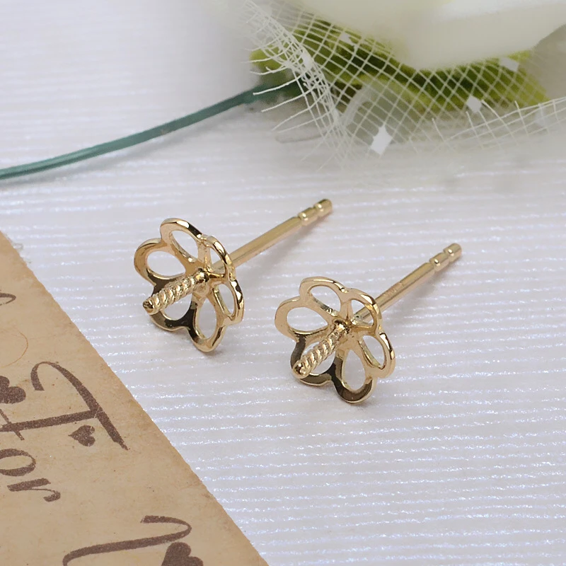 New Style 18K Yellow Gold AU750 Earrings Mountings Findings Mounts Base Jewelry Settings Accessories Part for Pearls Jade