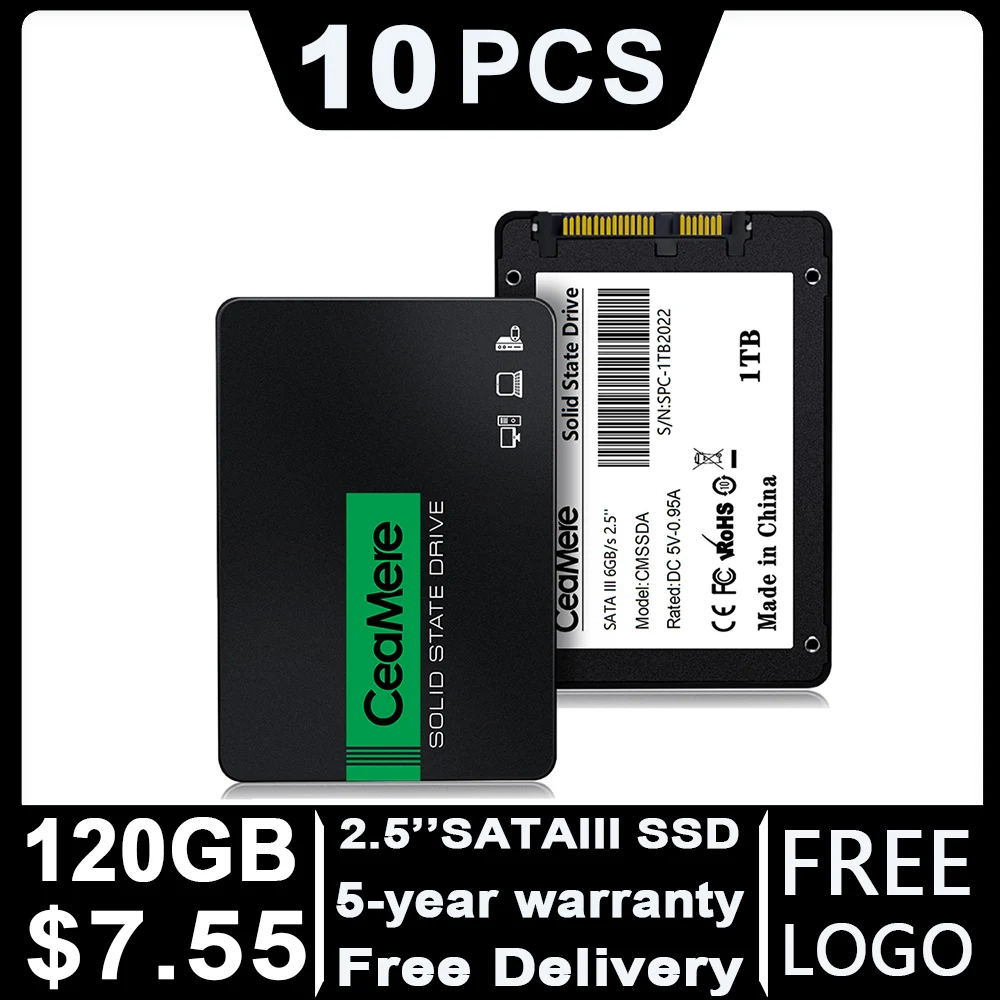 

10 шт. SSD CeaMere 120 ГБ 128 ГБ 240 ГБ 256 ГБ 480 ГБ 512 ГБ 1 ТБ для ноутбука, настольного ПК, Твердотельный накопитель, жесткий диск, внутренний жесткий диск