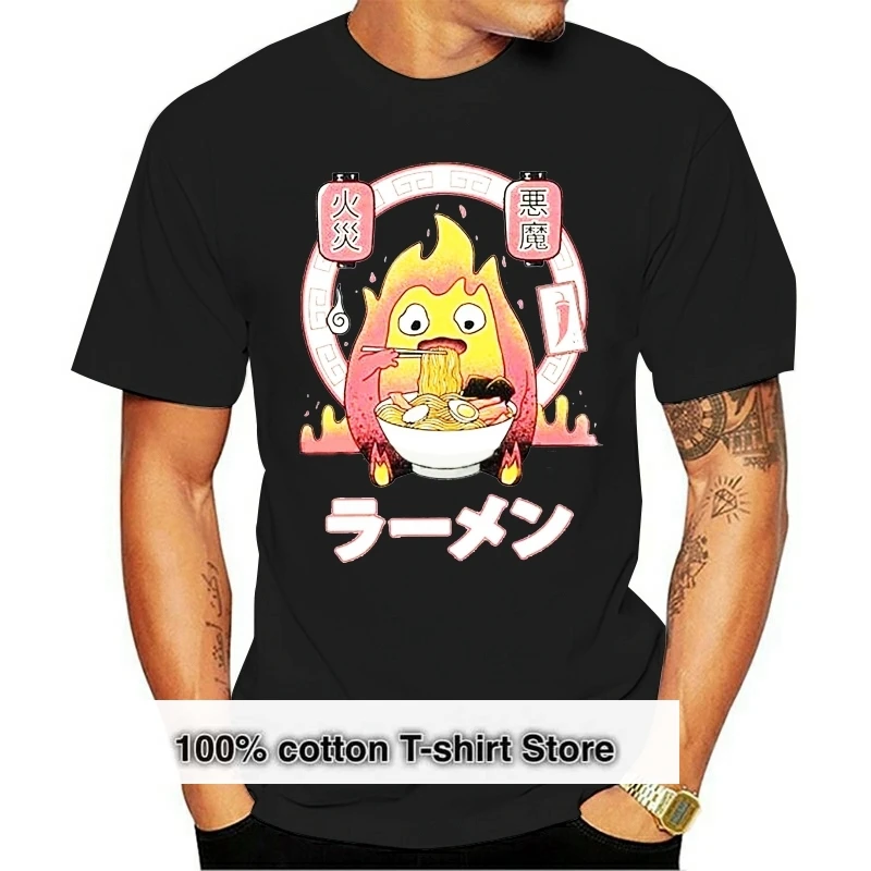 

Howls Moving Castle Fire Demon Ramen Calcifer Men T-Shirt women tshirt