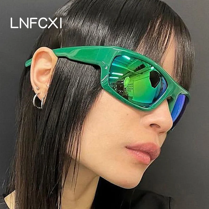 

LNFCXI Retro Punk Men Outdoor Sports Goggles Shades UV400 Sunglasses Women Fashion Clear Purple Ocean Mirror Lens Sun Glasses