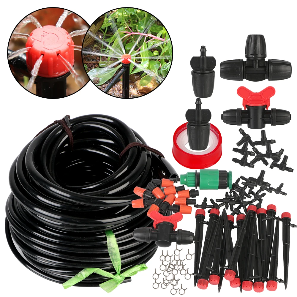 

Garden Watering 360 Degree Adjustable 1/4" Hose Drip Irrigation System 8 Hole Sprinkler Kit Micro Flow Dripper
