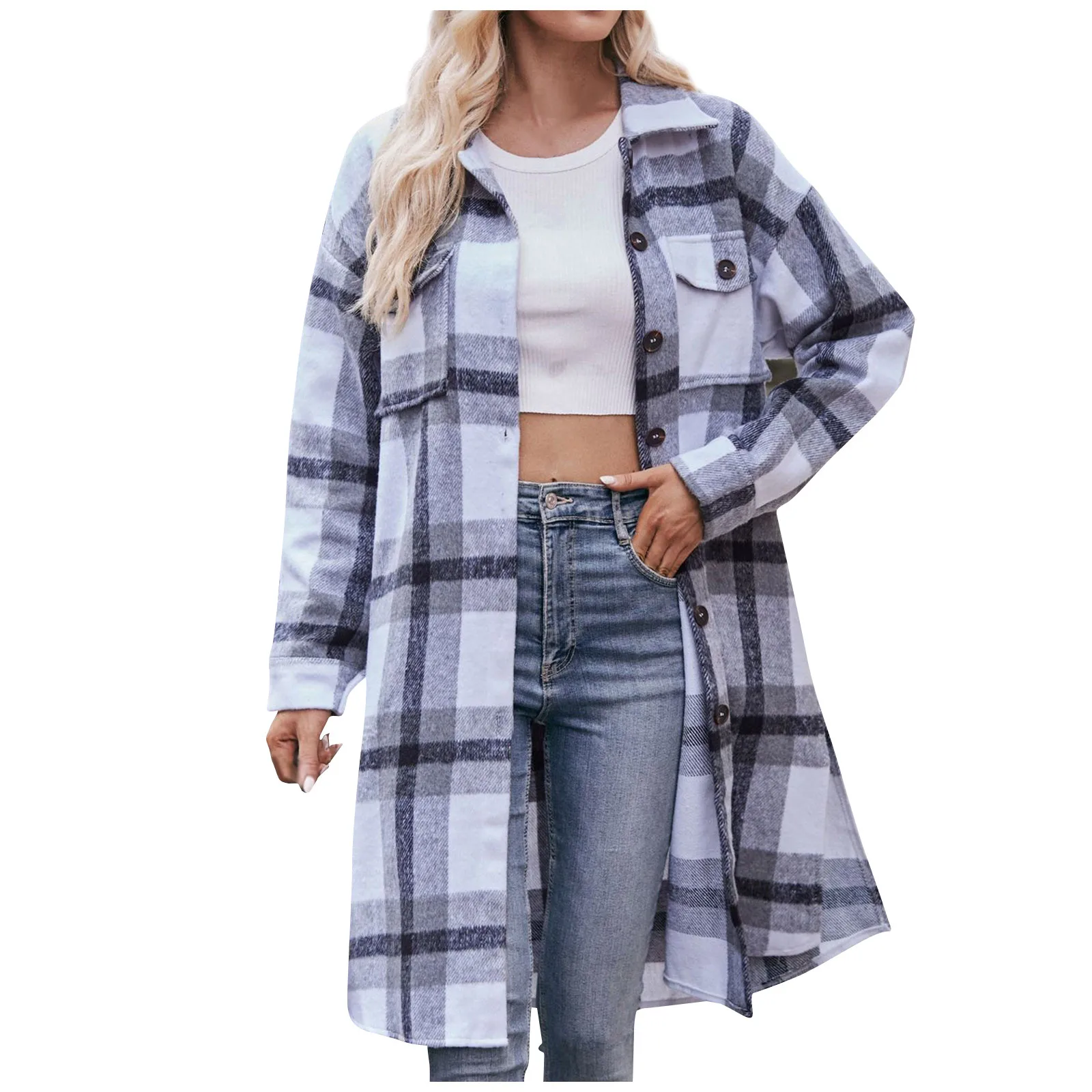 

Women'S Plaid Coat Fashionable Autumn And Winter Loose Casual Buttoned Long Sleeve Long Coat Comfortable And Soft Coat Chaquetas