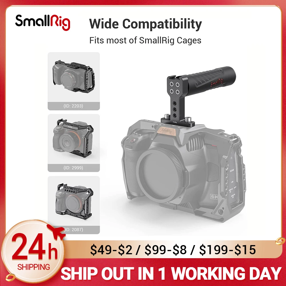 

SmallRig Rubber Top Handle Grip with Top Cold Shoe Base for DSLR Camera Cage Video Camcorder Action Stabilizing Universal 1446