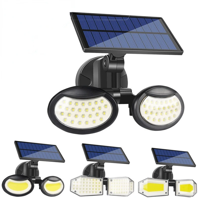

Solar Led Street Light Outdoor Garden Sunlight Panel Spotlights Smart Wall Lamps Double Head Rotation Human Body Induction