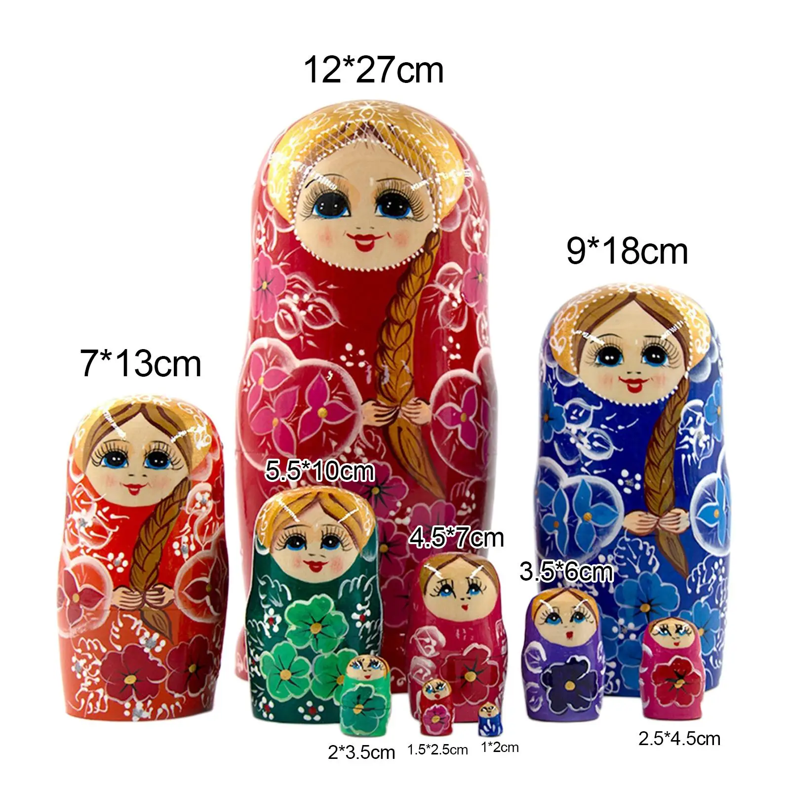 

10 Pieces Russian Nesting Dolls Arrangement Props Decorative Matryoshka Doll Educational Toy for Bookshelf Tabletop Bar Families