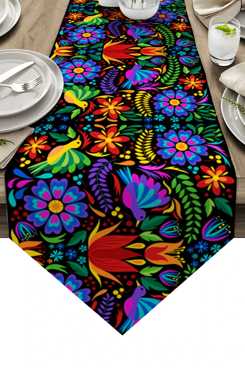 

Modern Colorful Mexican Abstract Floral Pattern Table Runner Linen Stain Resistant Table Runner Wedding Party Holiday Decoration