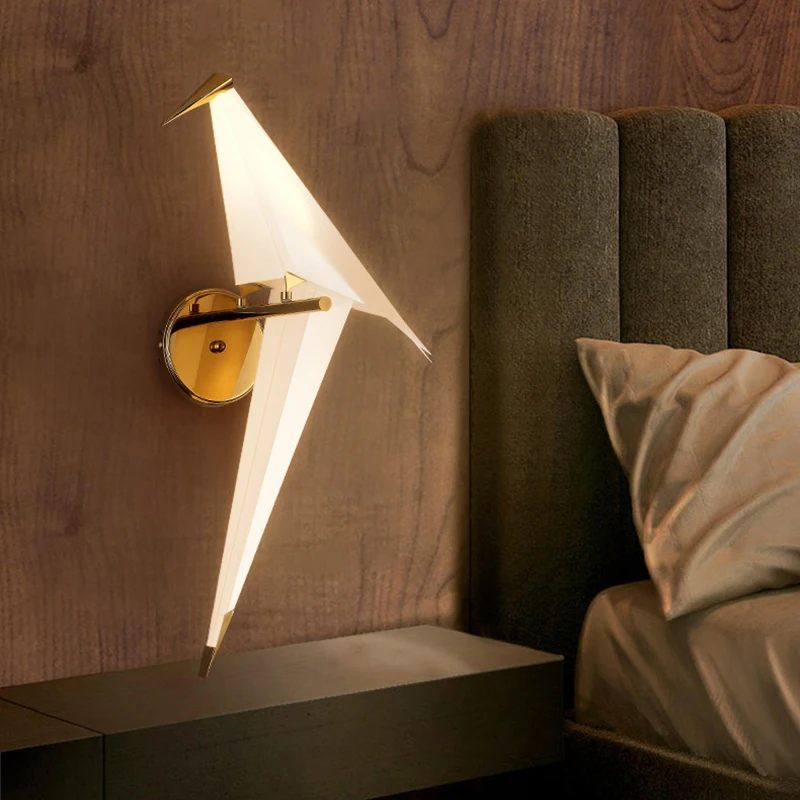 Enlarge Gold wall lamp for living room Bedroom Hallway Bedside origami light home interior decoration Creative Paper Nordic Wall lamp