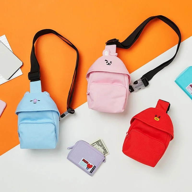 

New BT21 Kawaii cartoon series chest bag mini messenger bag cute shoulder bag cartoon wild mobile phone bag small backpack gift