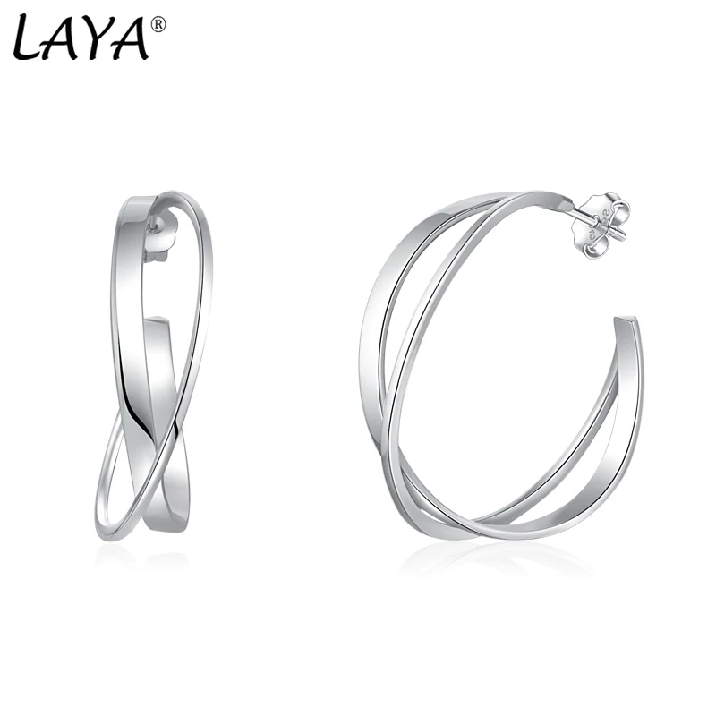 

LAYA 925 Sterling Silver X Shape Starement Earring For Women Simple Plain Siver Earrings Original Modern Jewelry 2022 Trend
