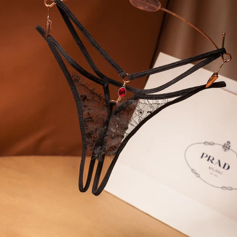 

Lace Cross Belt Ultra-Thin Hollow Temptation Panties Open File t Pants Eyelash Diamond Cutout Thong Underwear thongs women sexy