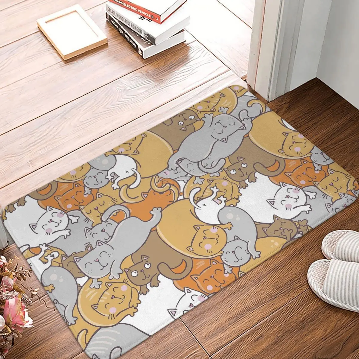 

Cat Meek Haughty Languor Vivacious Sprout Anti-Slip Doormat Bath Mat Happy Furry Animals Floor Carpet Welcome Rug Decorative