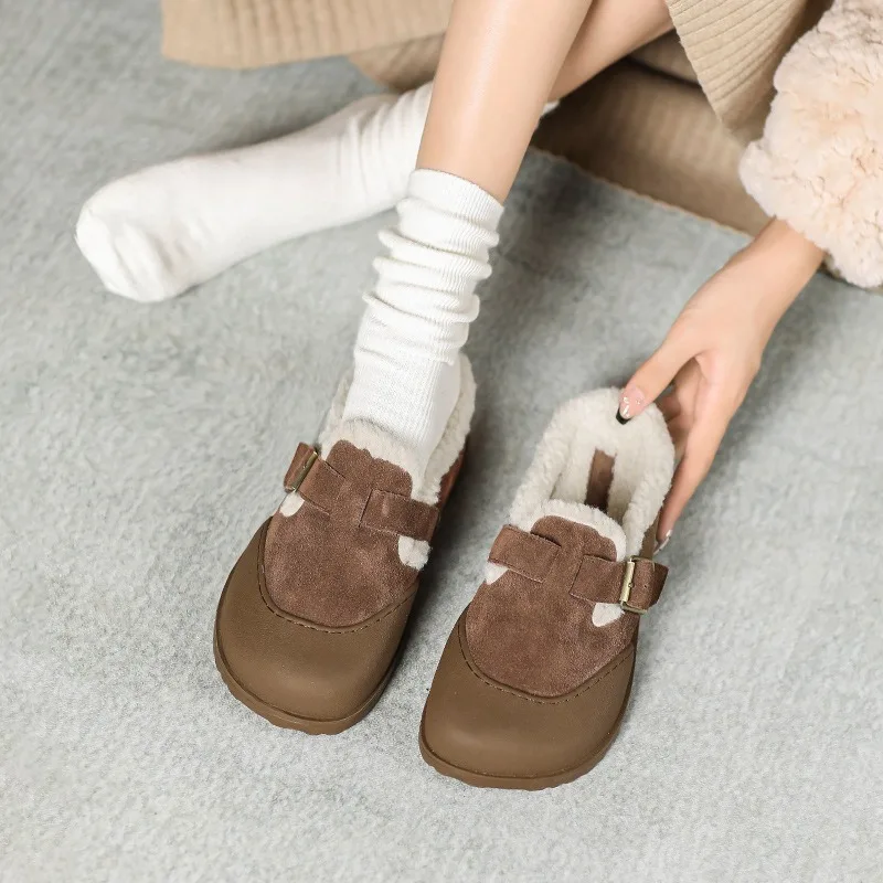 Женские резиновые туфли из воловьей кожи на толстой подошве новинка зимы 2021