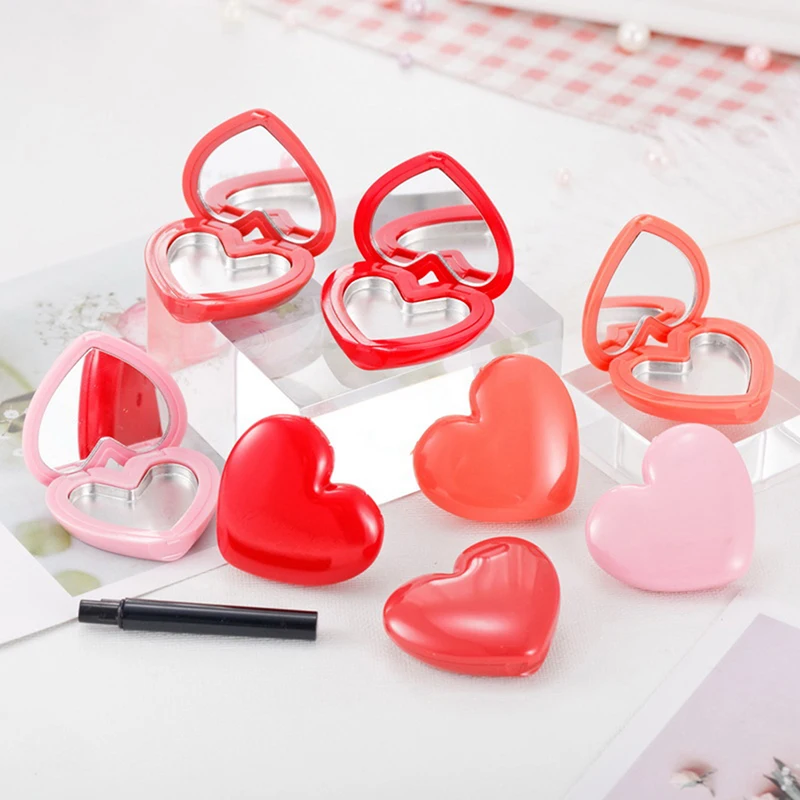

Love Heart Shape Empty Eyeshadow Case Rouge Lipstick Box Pigment Palette Refillable Foundation Makeup Dispenser With Pallet