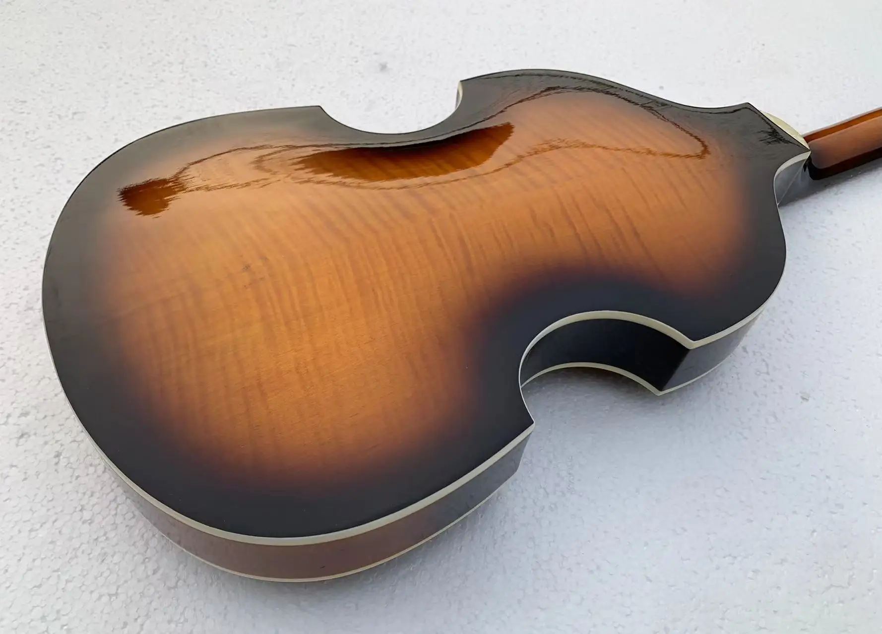 

DIY Custom 4 Strings Hofner Voilin Electric Bass Guitar Tiger / Flame Maple Back & Sides in Stock Discount Free Shipping