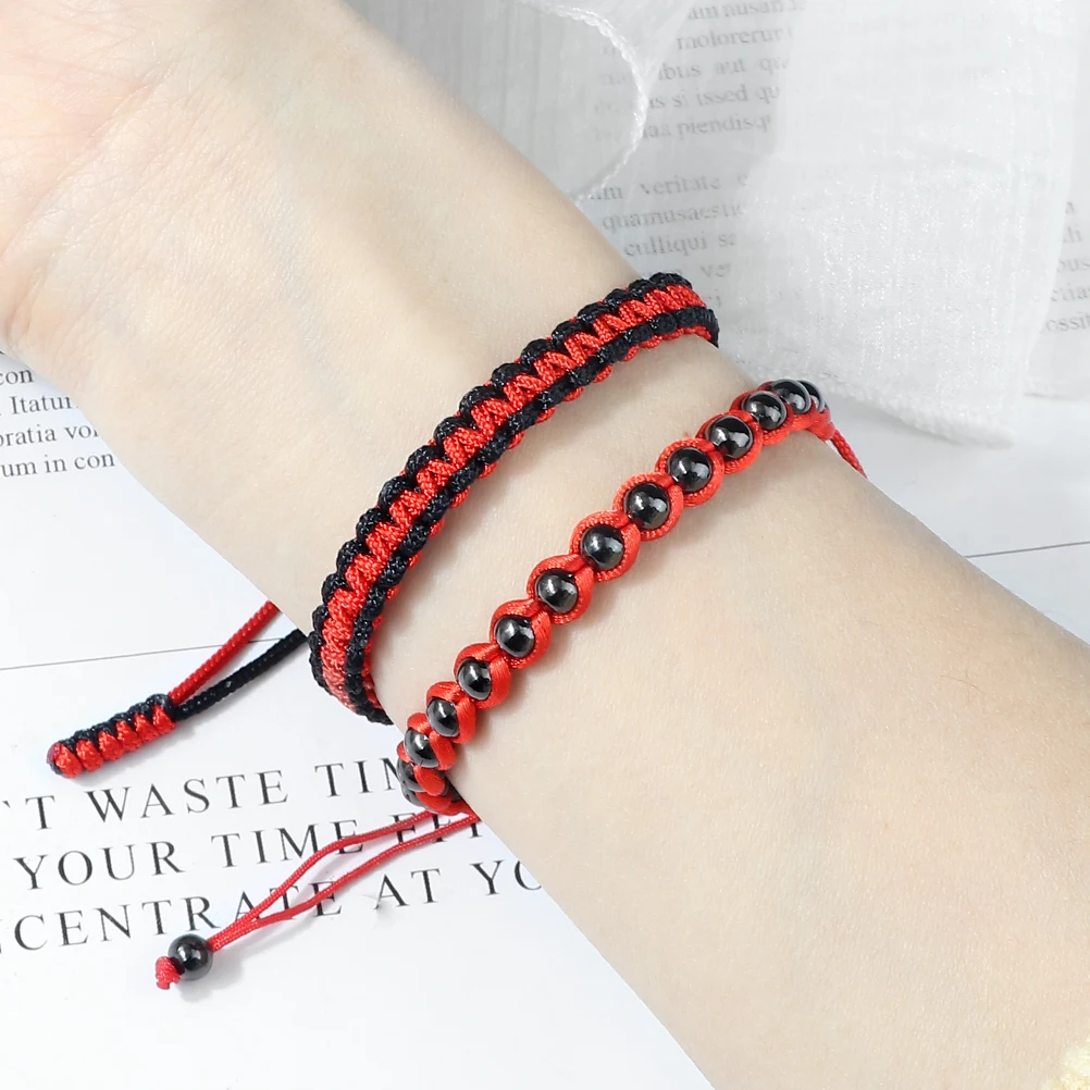 Набор плетеных браслетов Lucky с красной нитью цветные медные бусины плетеные