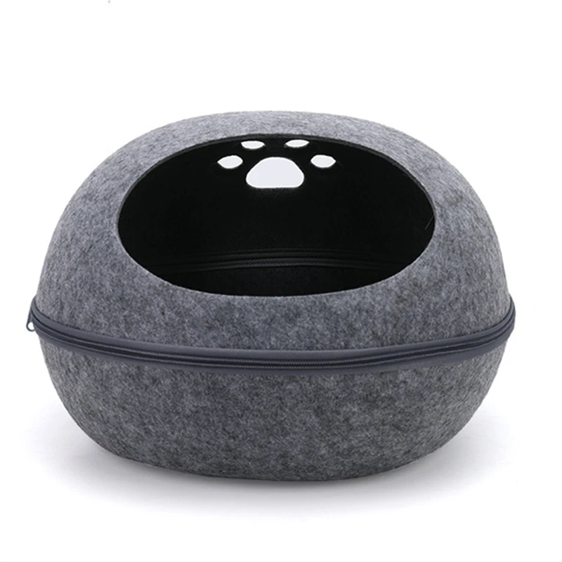 

Cat Bed Artificial Felt House for Cats Sleeping Bag with Nest Cushion Eggshell Detachable Breathable Semi Enclosed Pet Cave