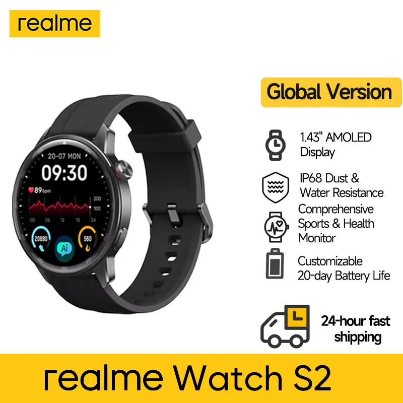 Глобальная версия Realme Watch S2 Смарт-часы 1 43-дюймовый AMOLED-дисплей 20-позиционный срок