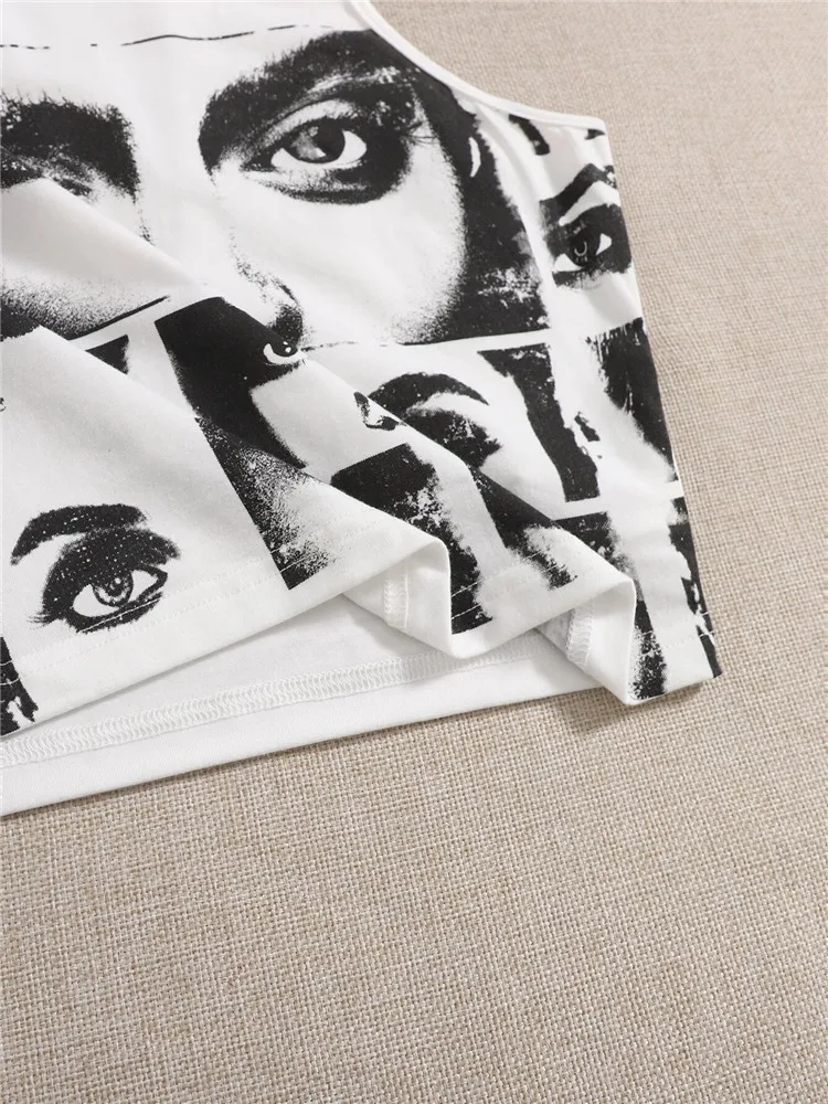 High Street Style Y2K Figure Graphic Crop Top Women Summer Clothes Korean Fashion Sleeveless Tank Top Tee Shirt Streetwear 2022