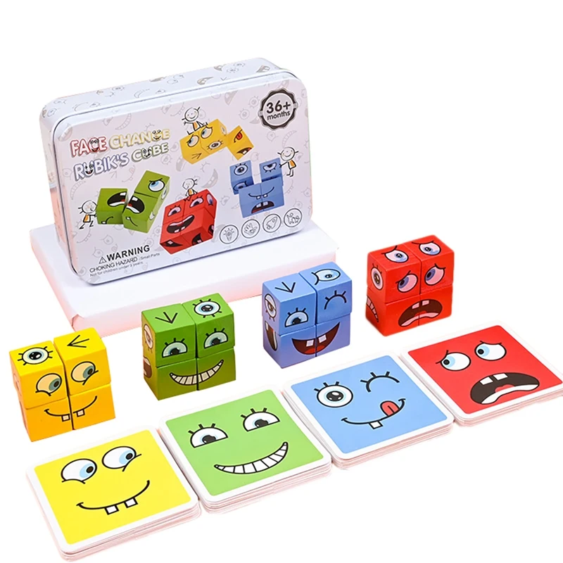 

Expression Building Square Wooden Face-Changing Building Blocks Game Logical Training Brain Toy B