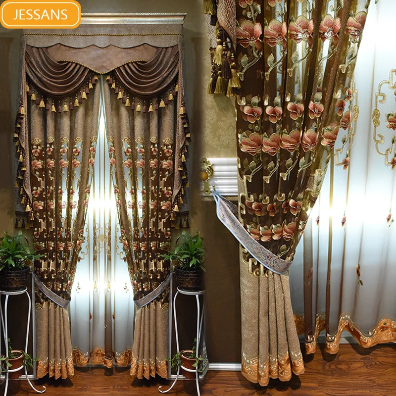 

Chinese-style Luxury Hollow Embroidered Window Screen Curtains for Living Room Bedroom Floor-to-ceiling Window Finished Custom