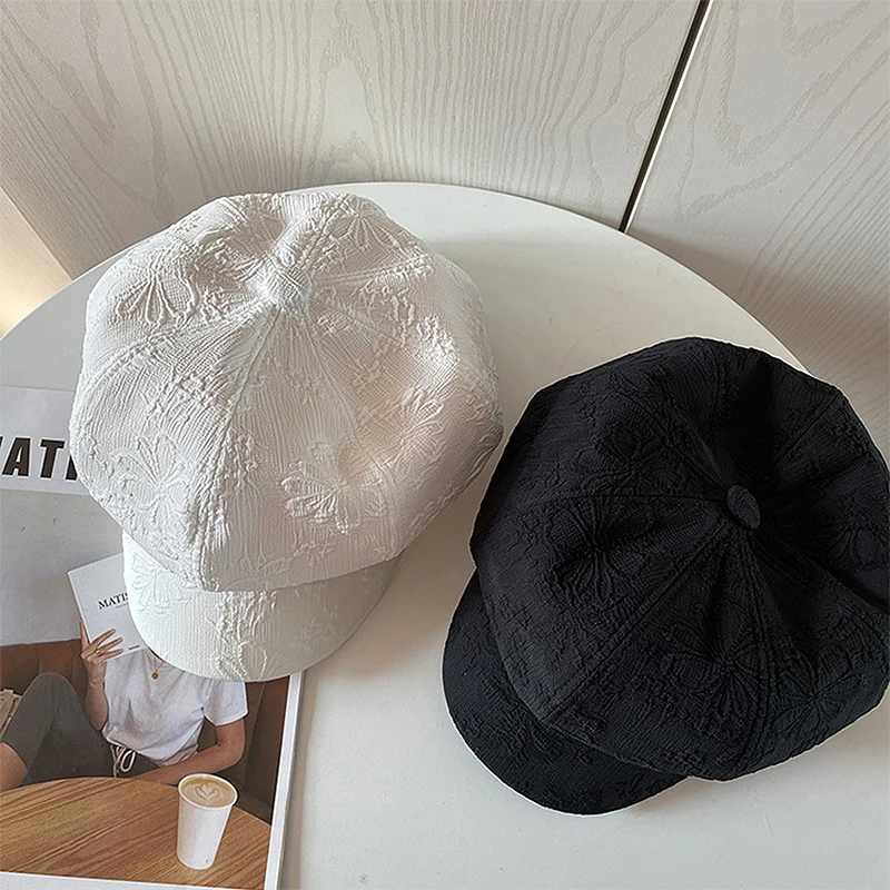 

New Spring Summer Hat for Women Jacquard Newsboy Cap Sun Hat Visor Curved Brim Unisex Octagonal Hat Beach Hat Sun Protection