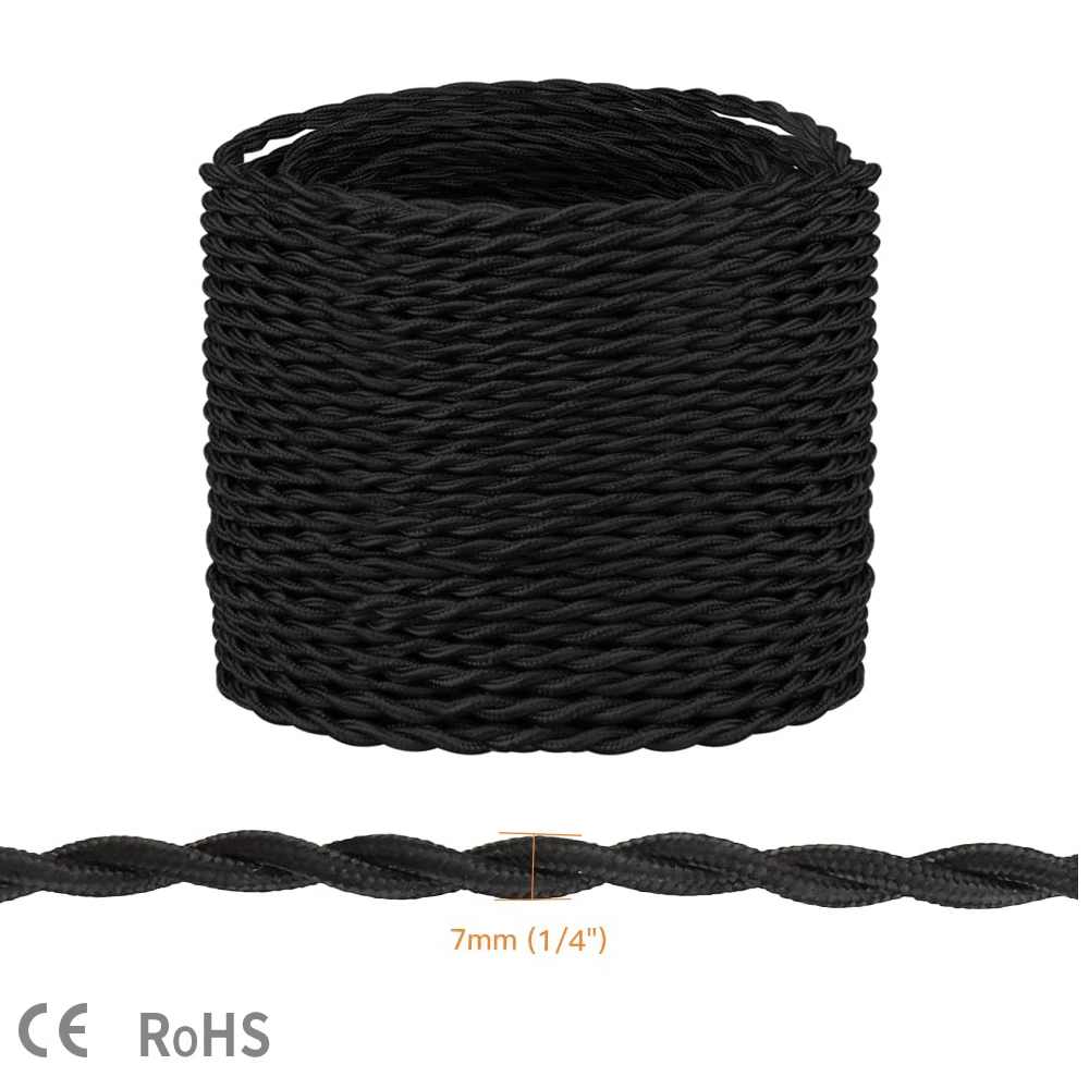 

Электрический провод Эдисон винтажный черный текстильный 2*0.75 мм