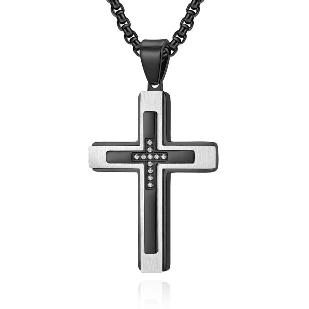 

Stainless Steel Christ Cross Cz Stone Men Punk Rock Pendant Necklace Jewelry Gift For Him