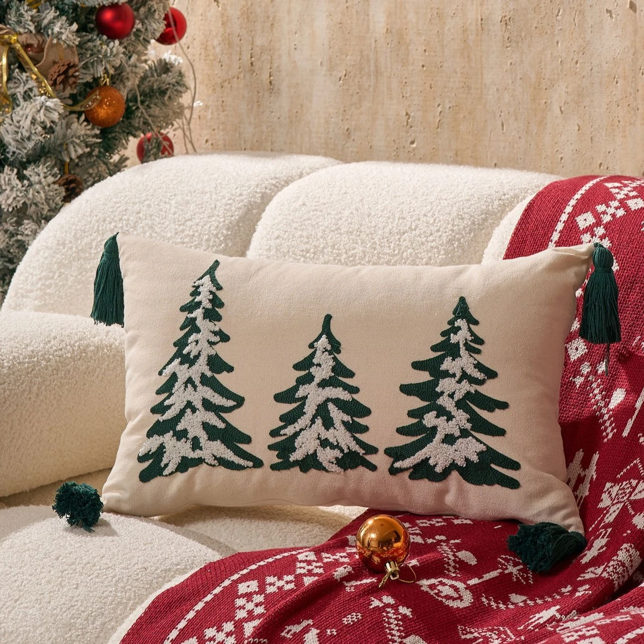 Чехол на подушку Efundeal вышитый елка полиэстер/хлопок