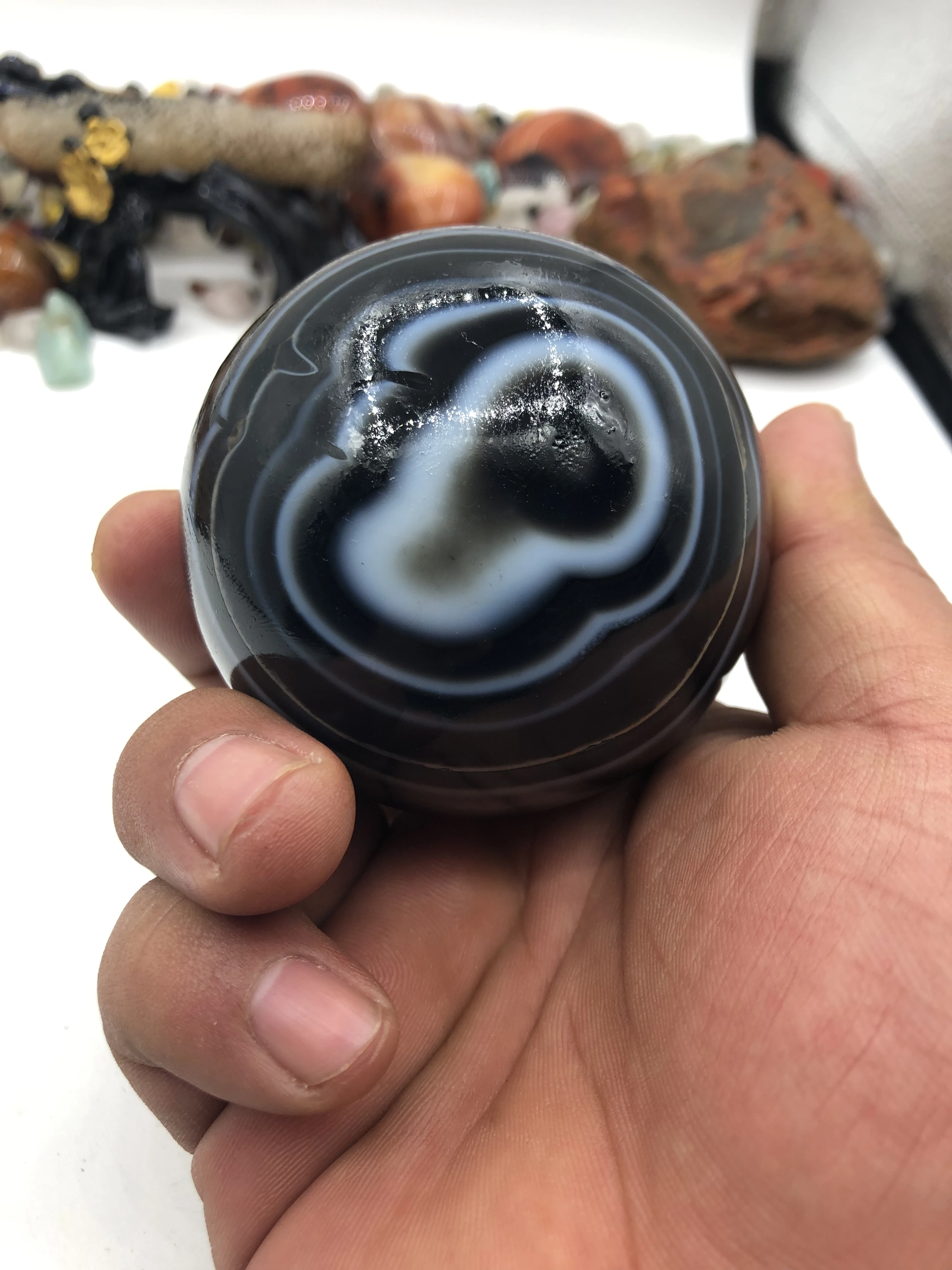 4Pcs Jewelry Free Shipping Natural Crystal Black Agate With Eyes Agate Diameter About 5Cm Decorative Ornaments Collection