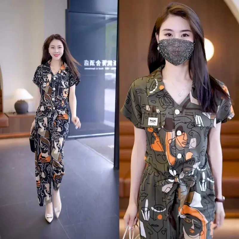Женский модный костюм летняя новая повседневная трендовая шифоновая свободная и