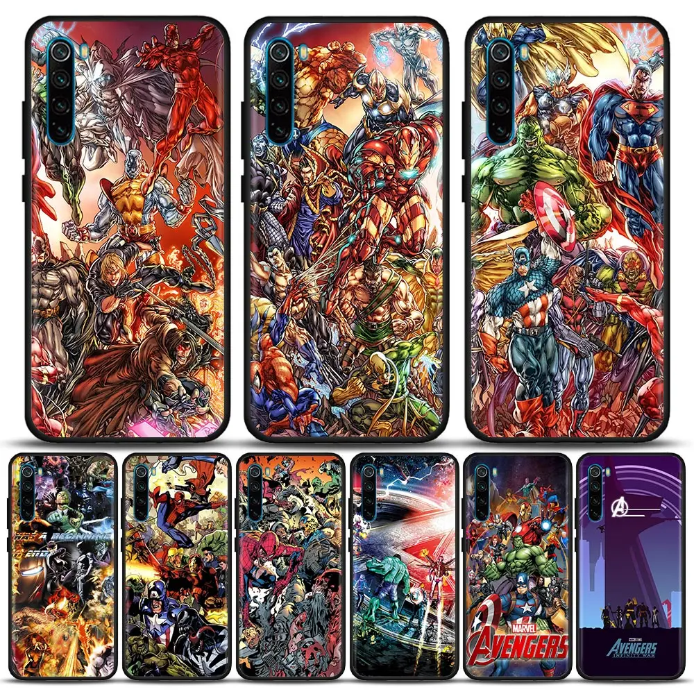 

Marvel Avengers Cartoon Phone Case For Redmi Note 10 11 11S 11E 7 8 8T 9 9S 9T Pro Plus 4G 5G Black Soft TPU Cover Fundas Coques