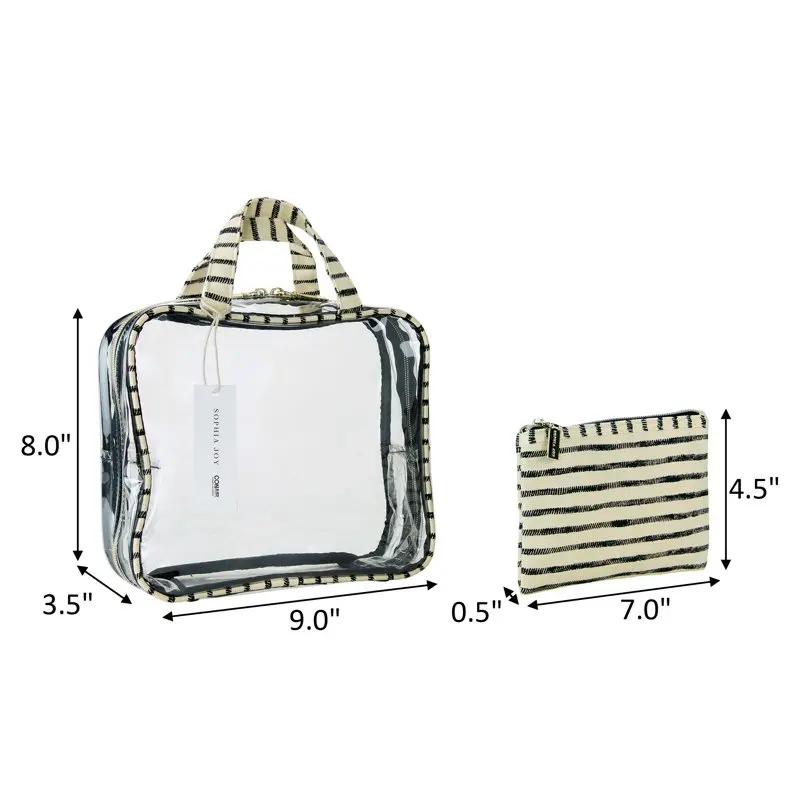 4-Piece Multi-Use Organizer Bag Set for Makeup, Toiletries, and Accessories. Includes Striped Canvas Flat Zipper Pouch, Train Ca