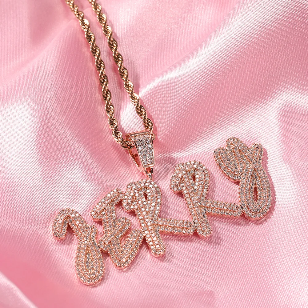 TopBling Hip Hop A-Z Custom Name Letters Pendant Necklaces Colorful Zircon Men Women Gift