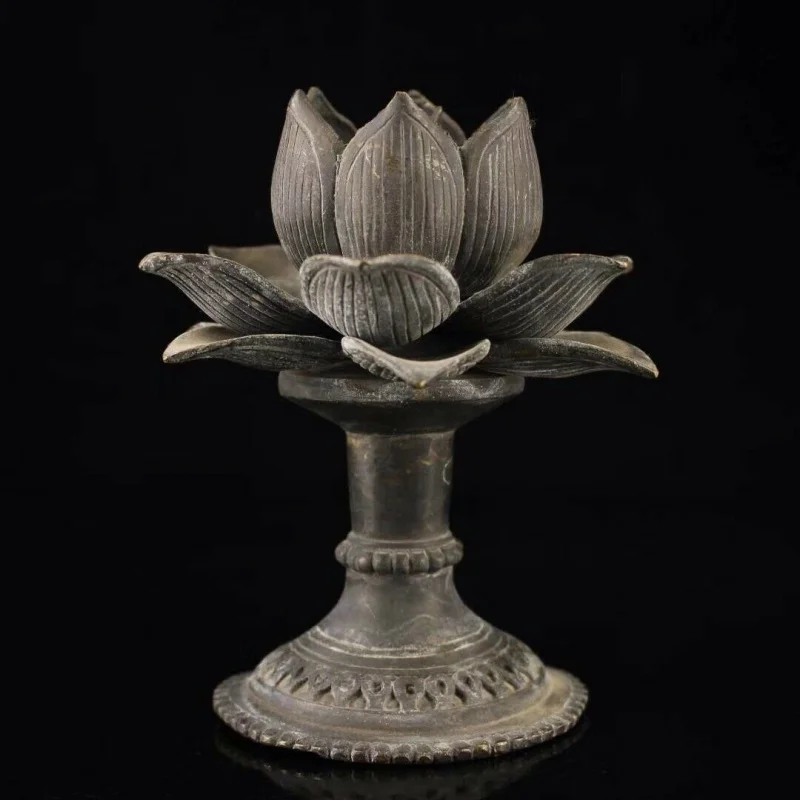 

Chinese Old Copper Handmade Lotus Oil Lamp Candlestick Home Decoration
