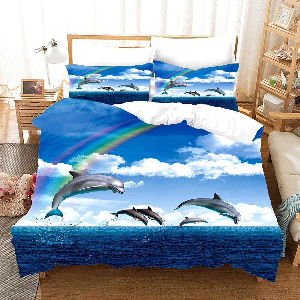 

Dolphin pattern Bedding Set 3d Digital HD Printing 2/3pcs Duvet Cover And Pillowcase Single Double Twin Double Queen King Size
